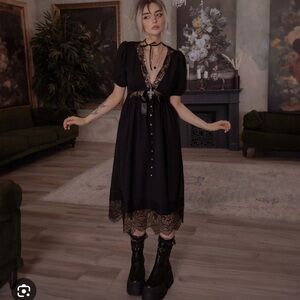 Disturbia Mortuary Midi Dress with Lace Trim